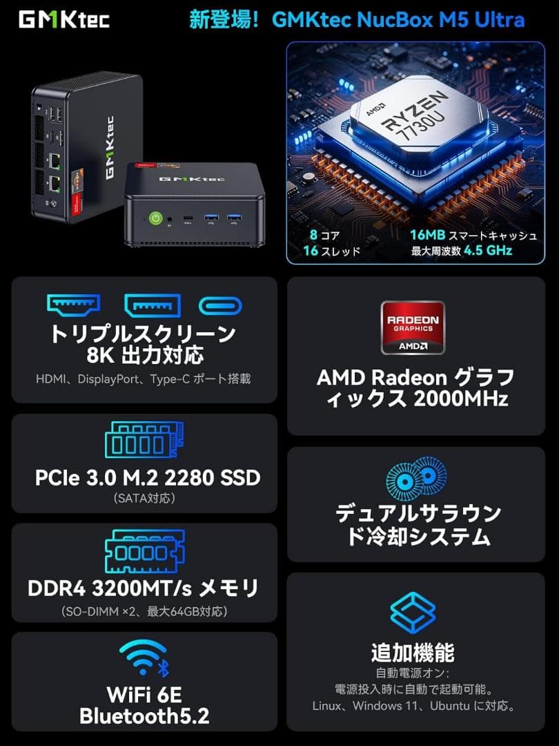 GMKtec M5 Ultra ミニPC 16GB RAM+512GB SSD