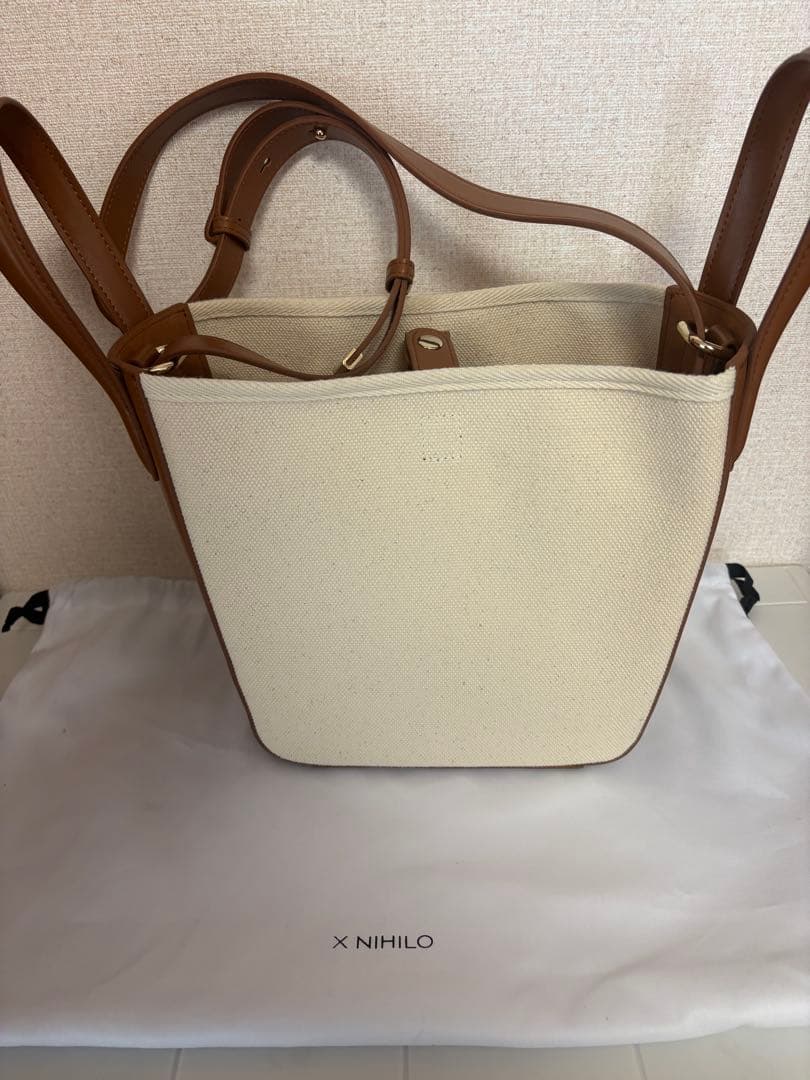XNIHILO ハンドバッグ ショルダーバッグ コットンキャンバス ナッパレザー