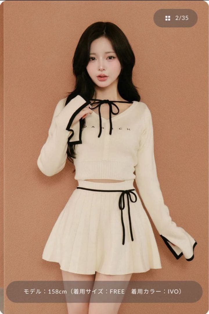 darich ダーリッチ ウエストオープンリボンデザインニットミニワンピース L