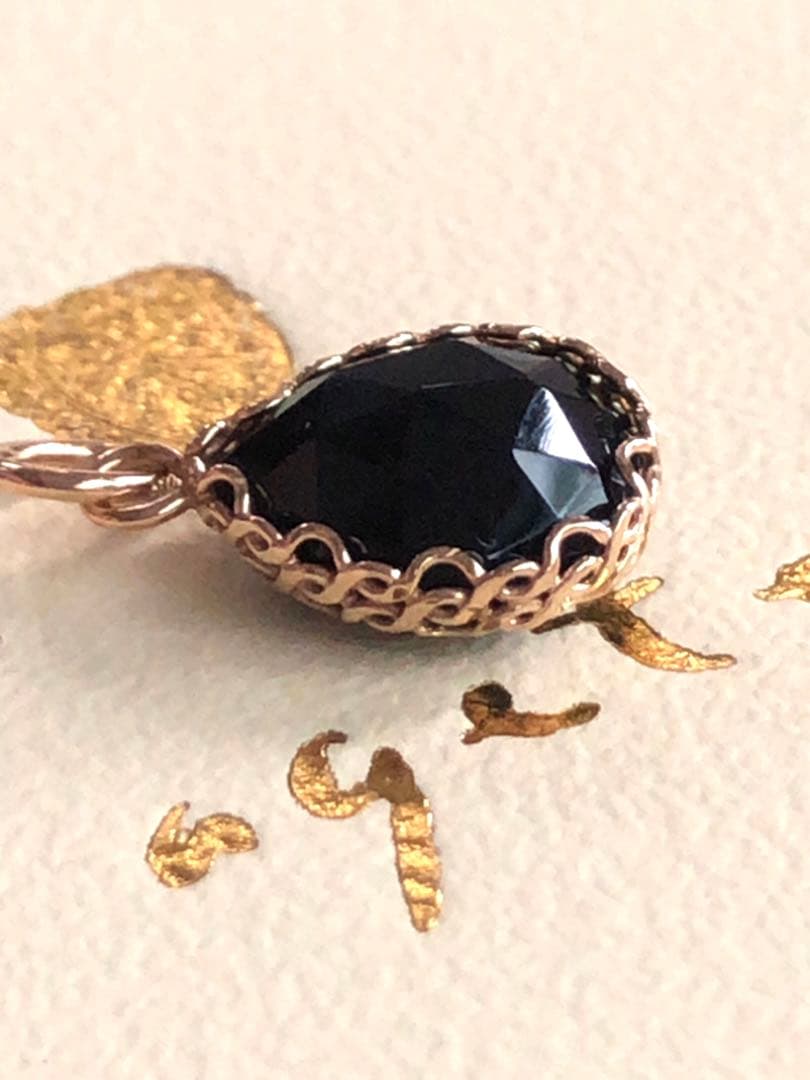 美品♡　アガットK10 ミルブレイドネックレスチャーム　オニキス