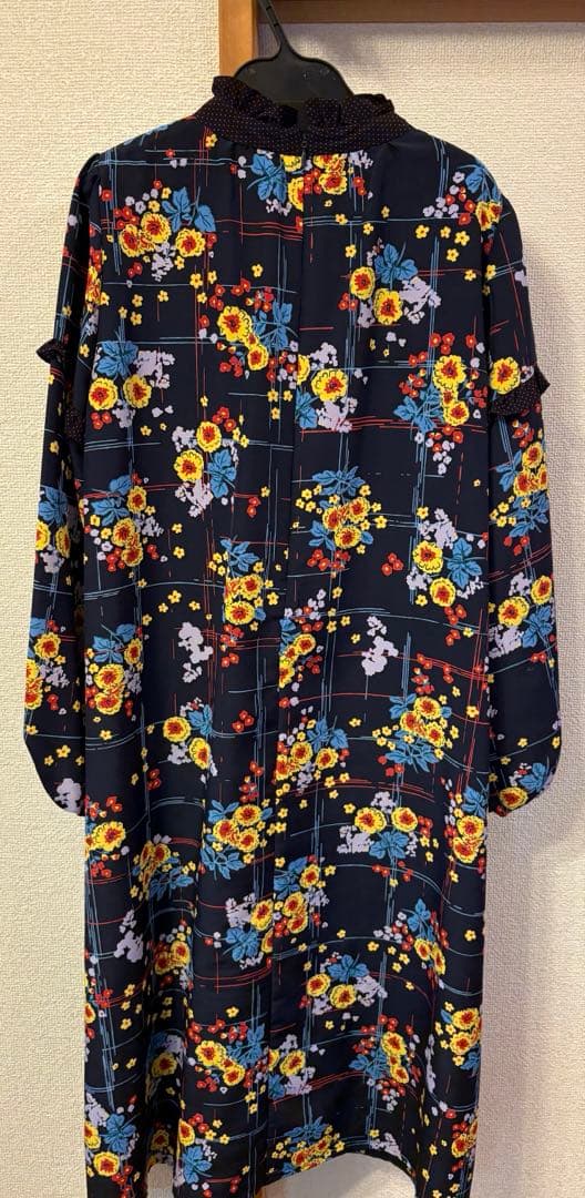 ミュベールワーク フラワープリント ドット フリル ロングワンピース　38