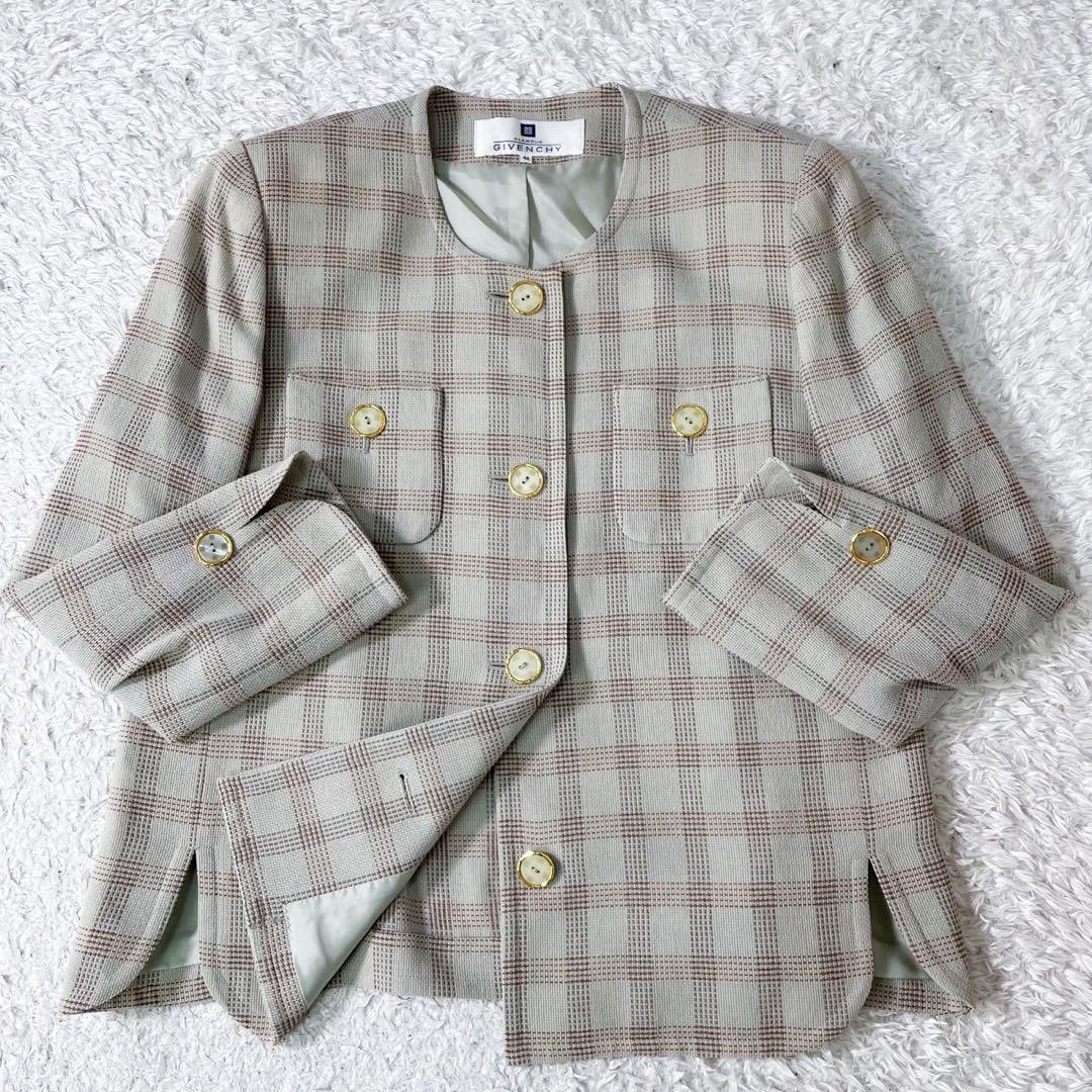 GIVENCHY ジバンシー ノーカラージャケット グレンチェック ヴィンテージ