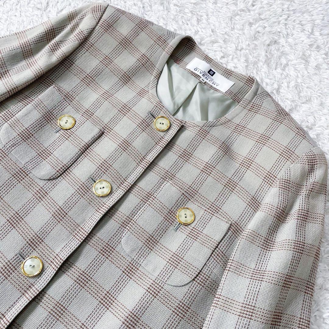 GIVENCHY ジバンシー ノーカラージャケット グレンチェック ヴィンテージ
