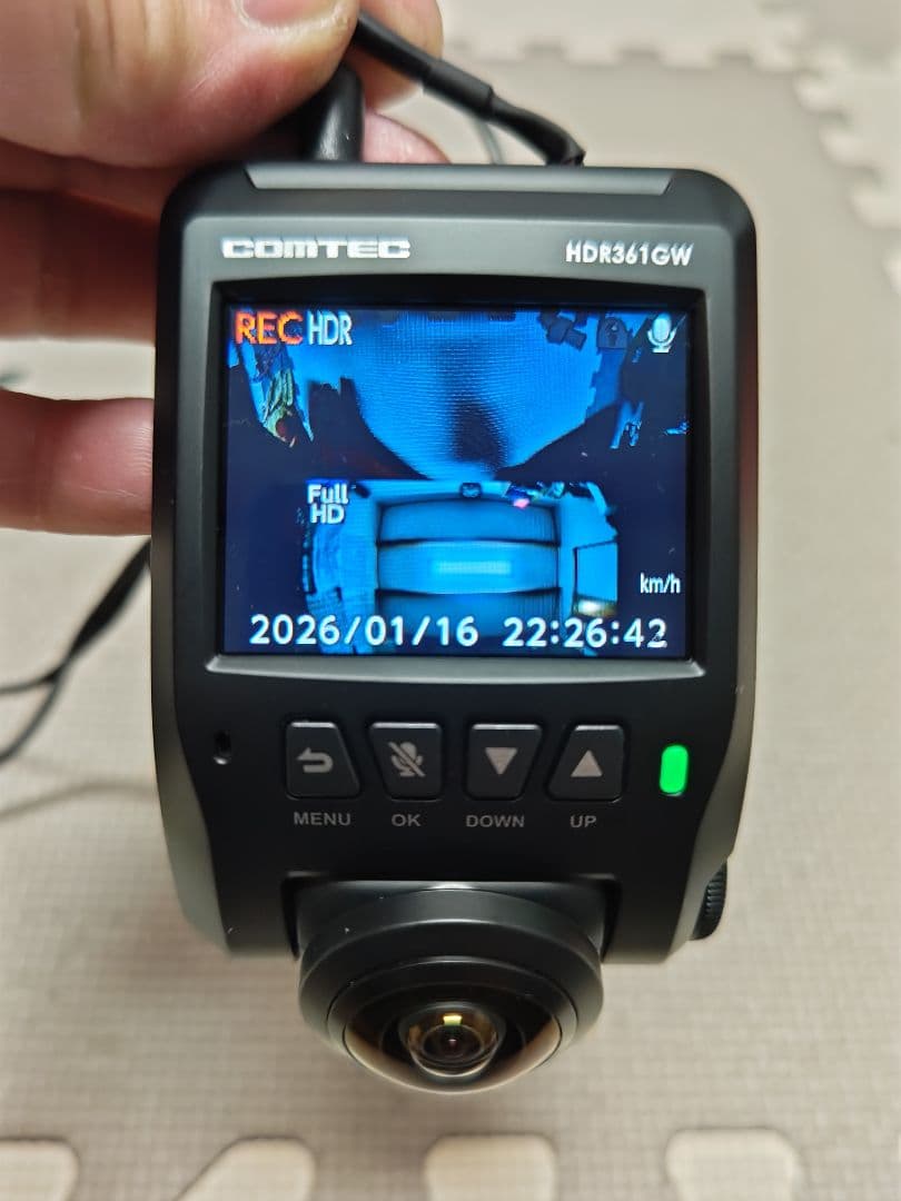 コムテックHDR361GW ドライブレコーダーリアカメラ付き360°