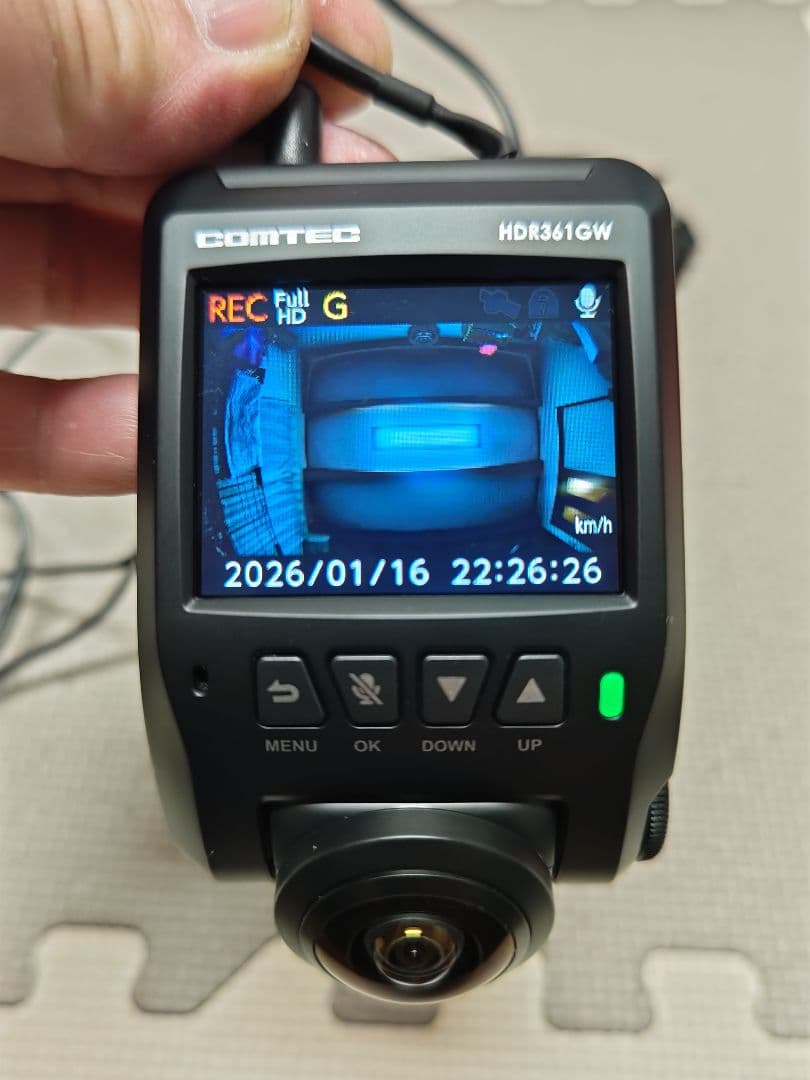 コムテックHDR361GW ドライブレコーダーリアカメラ付き360°