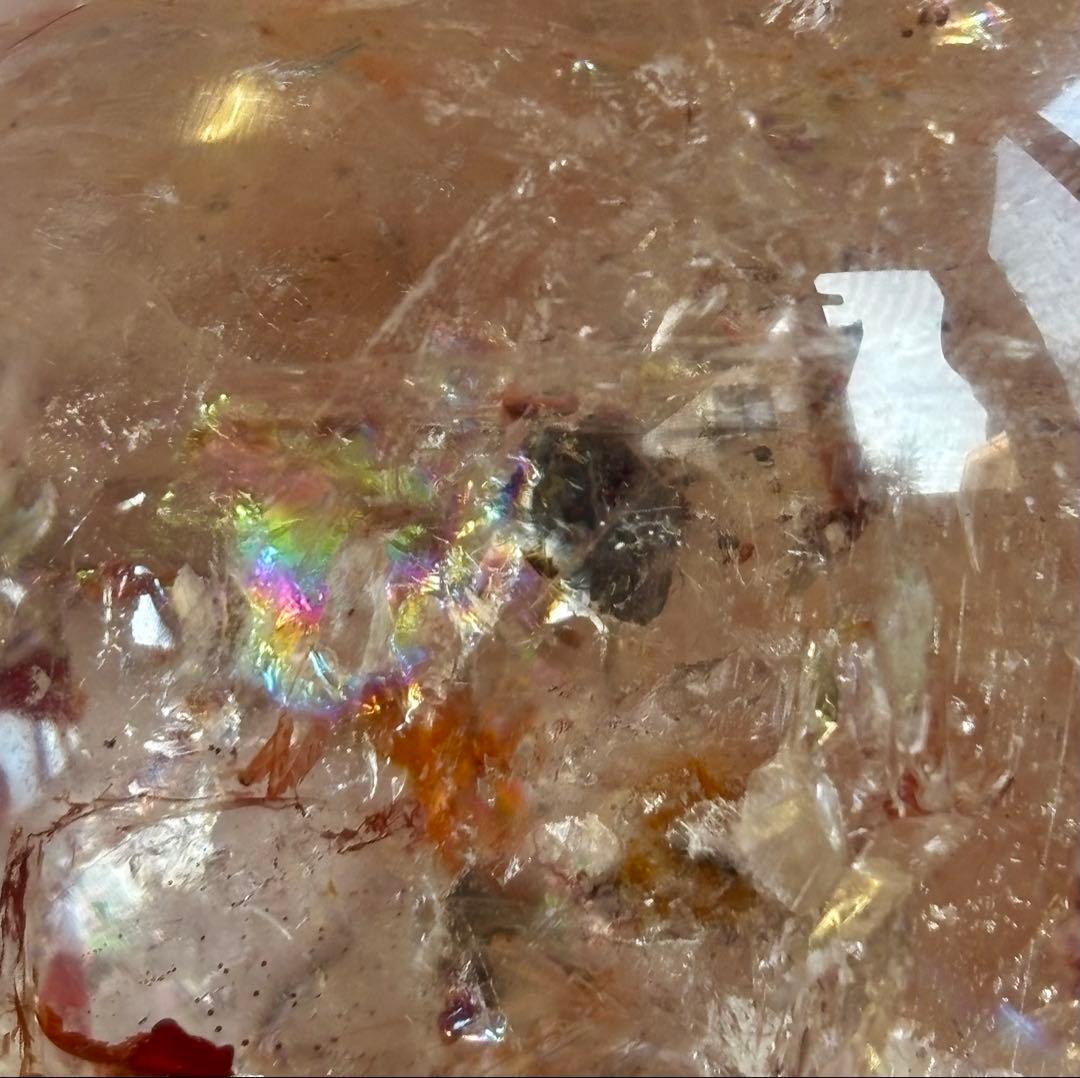 高品質《内部パイライトキューブ共生》ファイヤークォーツ スフィア 希少鉱物標本