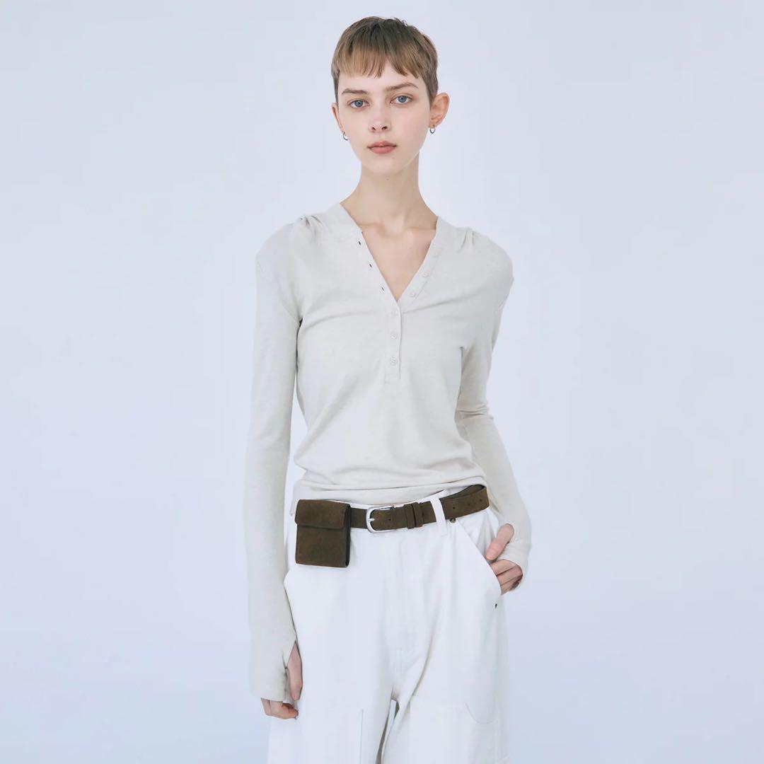 プロフ必読☆mii　Hoodie Slimカットトップス ヘザーベージュ