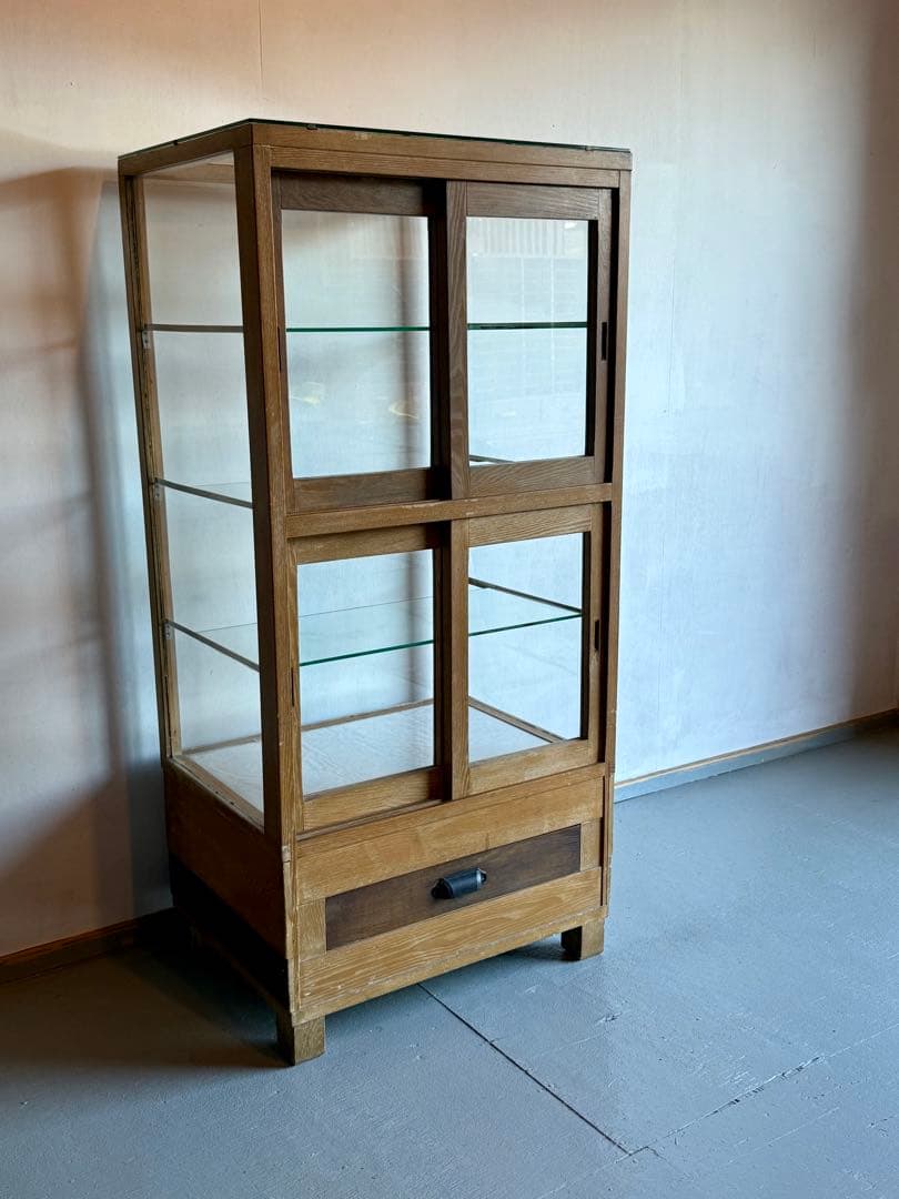 引取り限定 木枠 ガラス ショーケース 陳列棚 飾り棚 パンケース 古家具 什器