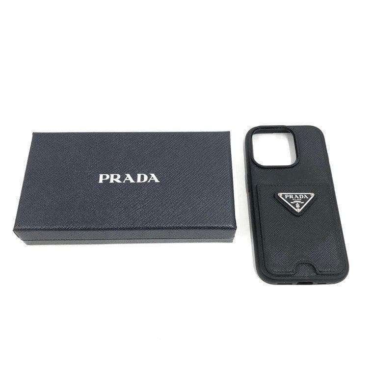 ✨プラダ iPhoneケース 14Pro プロ 三角ロゴ サフィアーノ レザー黒