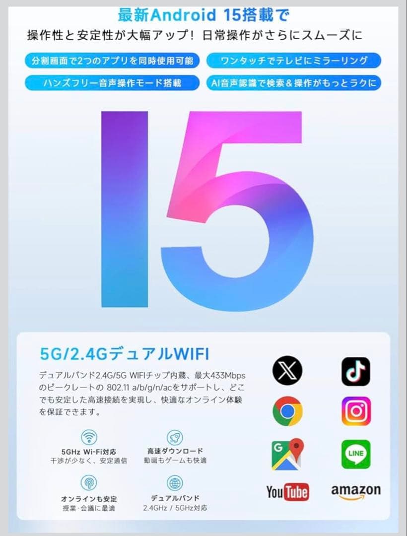 Android15 タブレット10インチ8コアCPU 12GB RAM128GB