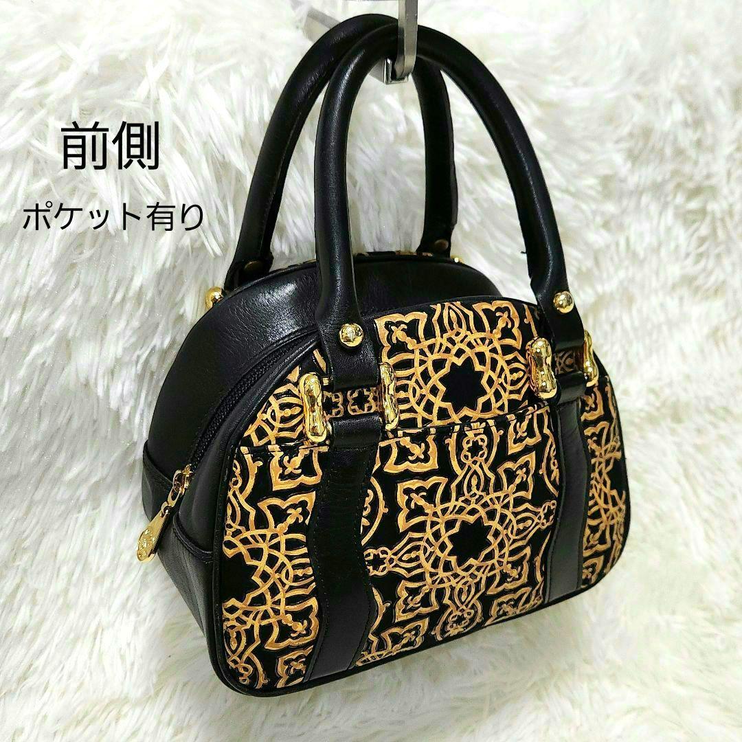 印傳屋 キナート 高級レザー ミニ ボストン ショルダーバッグ アラベスク 希少