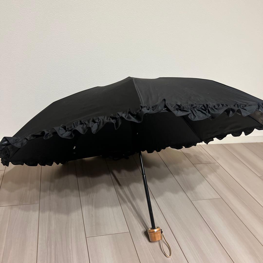 芦屋ロサブラン 100%遮光　フリル付き折りたたみ日傘
