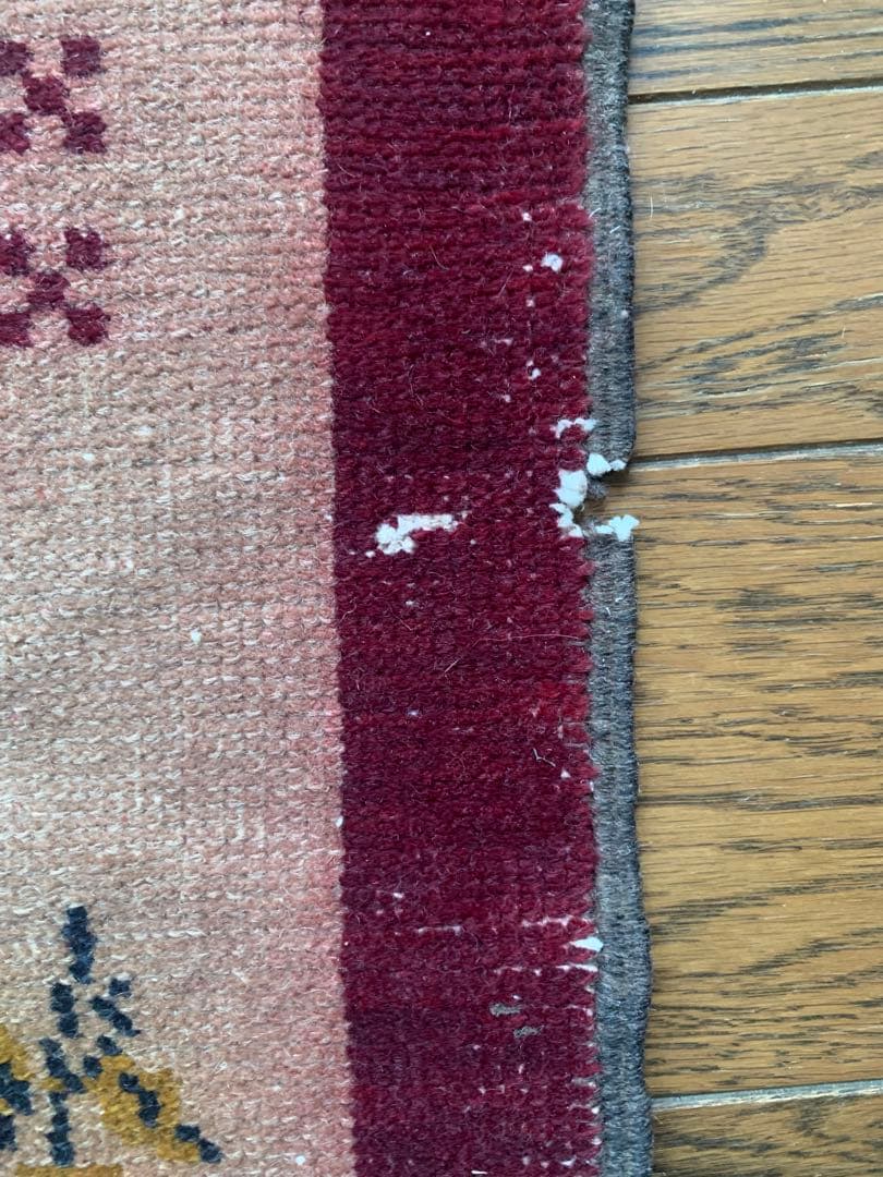 訳あり　超レア　トルコヴィンテージラグ　ローズ　206×113 薔薇　トルコラグ