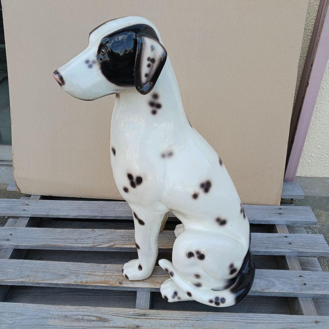 新品　陶器犬　大型犬　ダルメシアン　難有　オブジェ　置物　ホワイト　白色　高級品