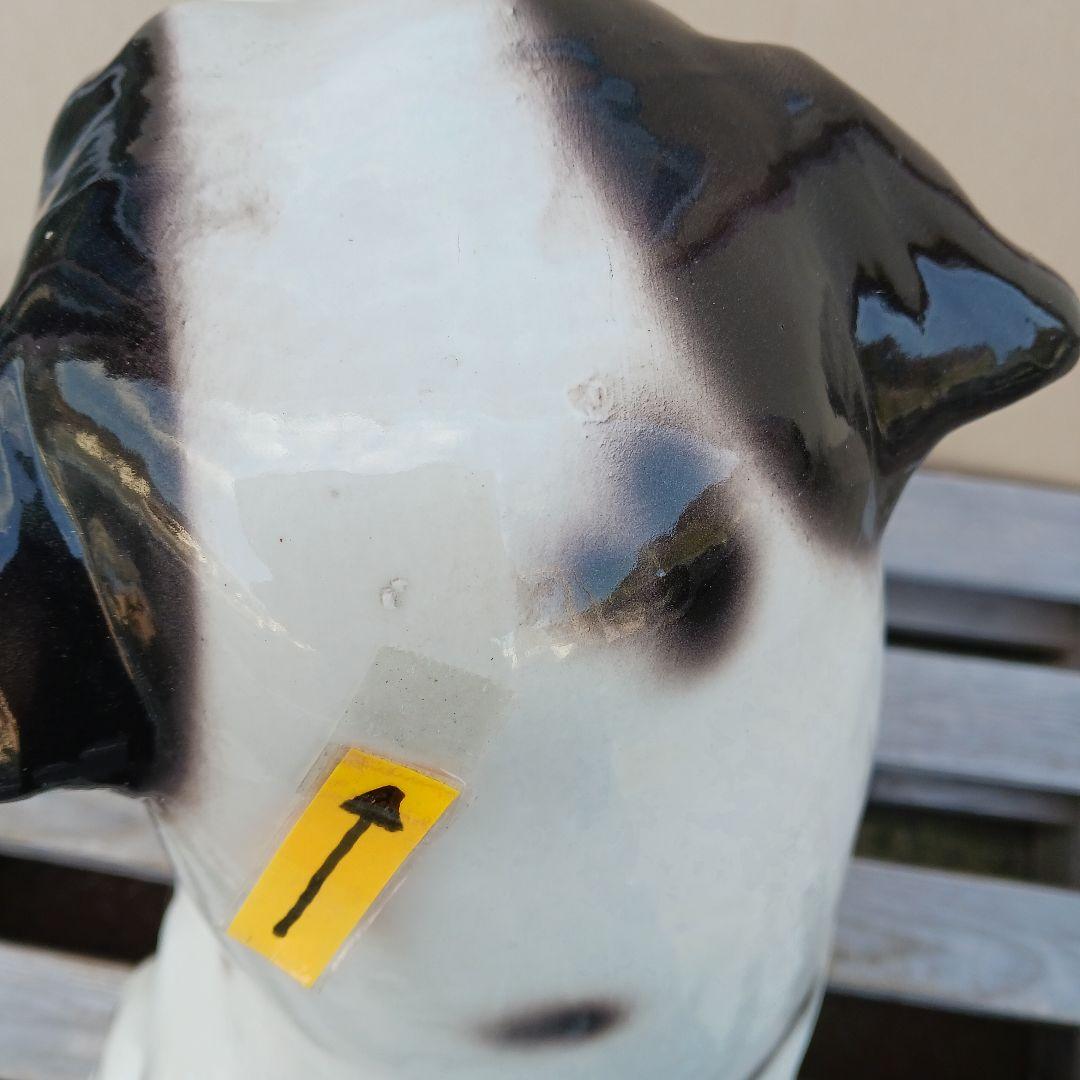 新品　陶器犬　大型犬　ダルメシアン　難有　オブジェ　置物　ホワイト　白色　高級品