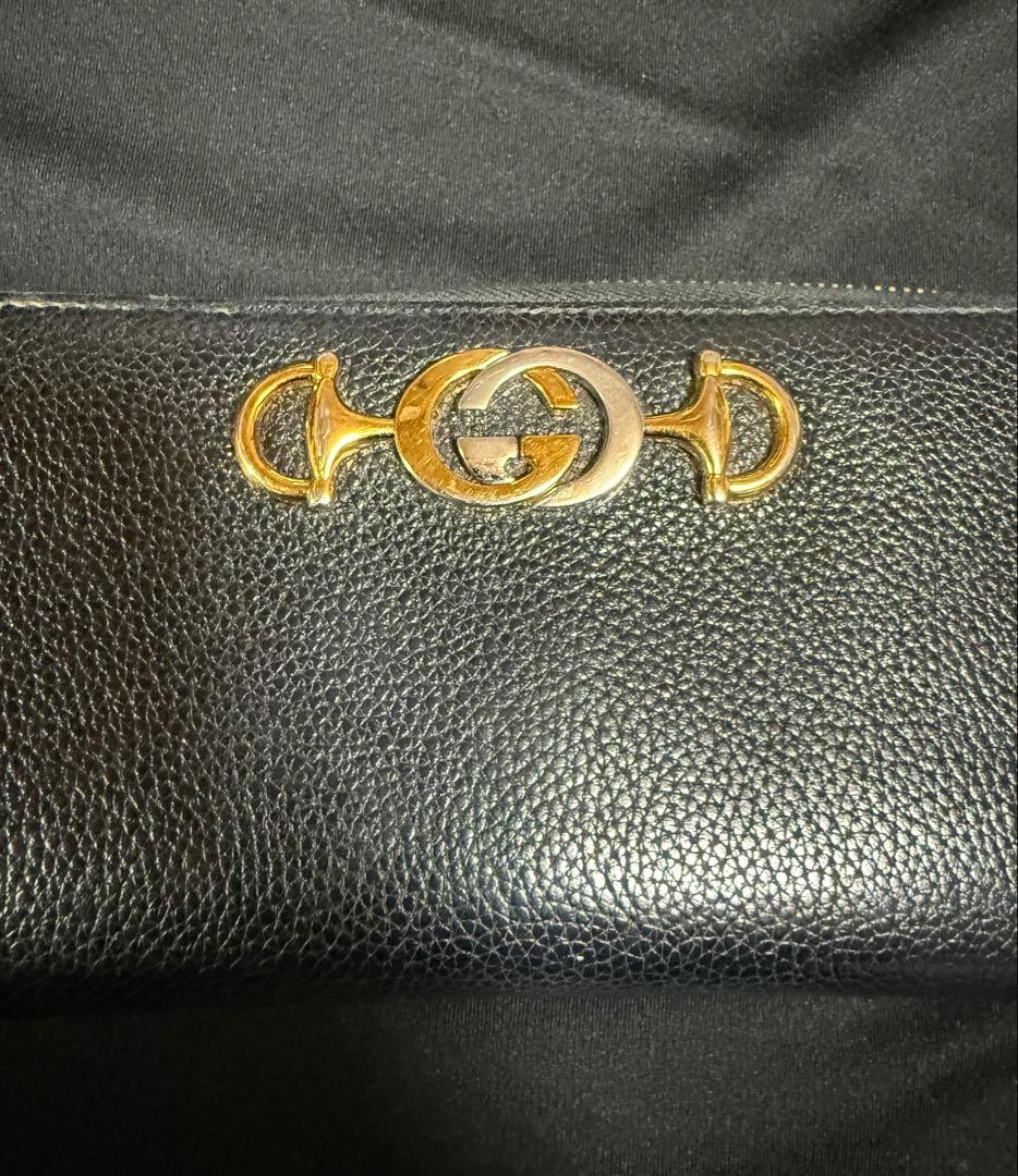 グッチ GUCCI ズゥミ カーフレザーラウンドファスナー ブラック