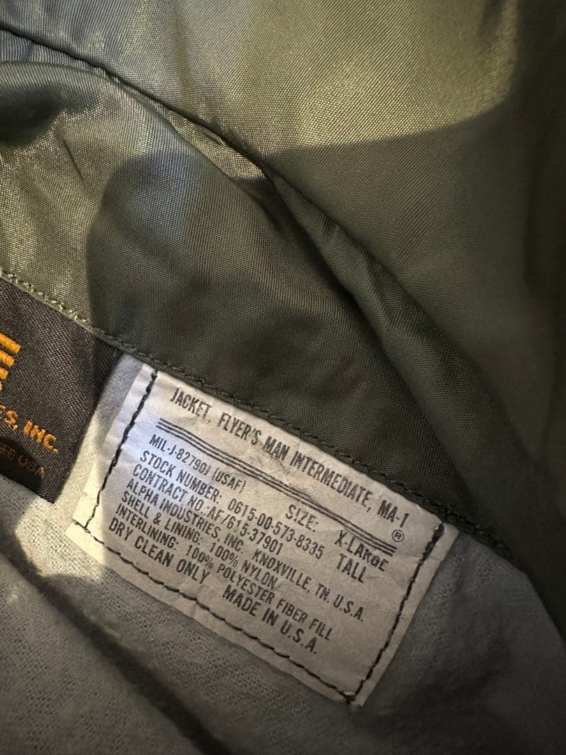 ALPHA ma-1 90s XL TALL レアサイズ　ビンテージ　USA製