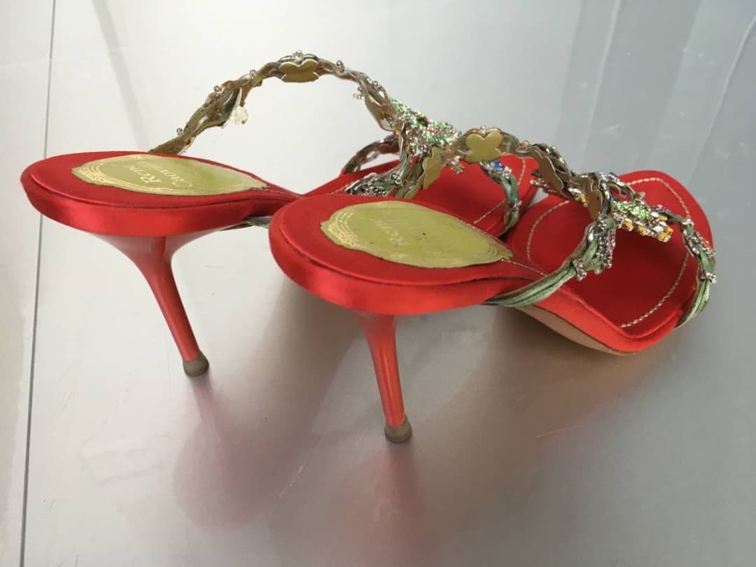 返品可　美品 レネカオビラ ドレスシューズ サンダル ミュール ハイヒール 赤