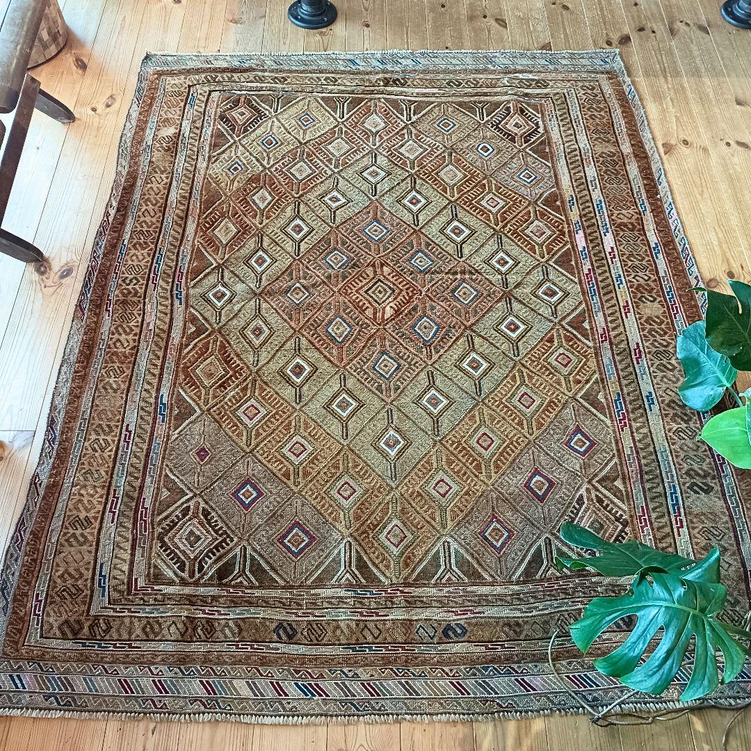 ※【ばらけん】訳あり 大判 L165 マシュワニラグ ヴィンテージラグ