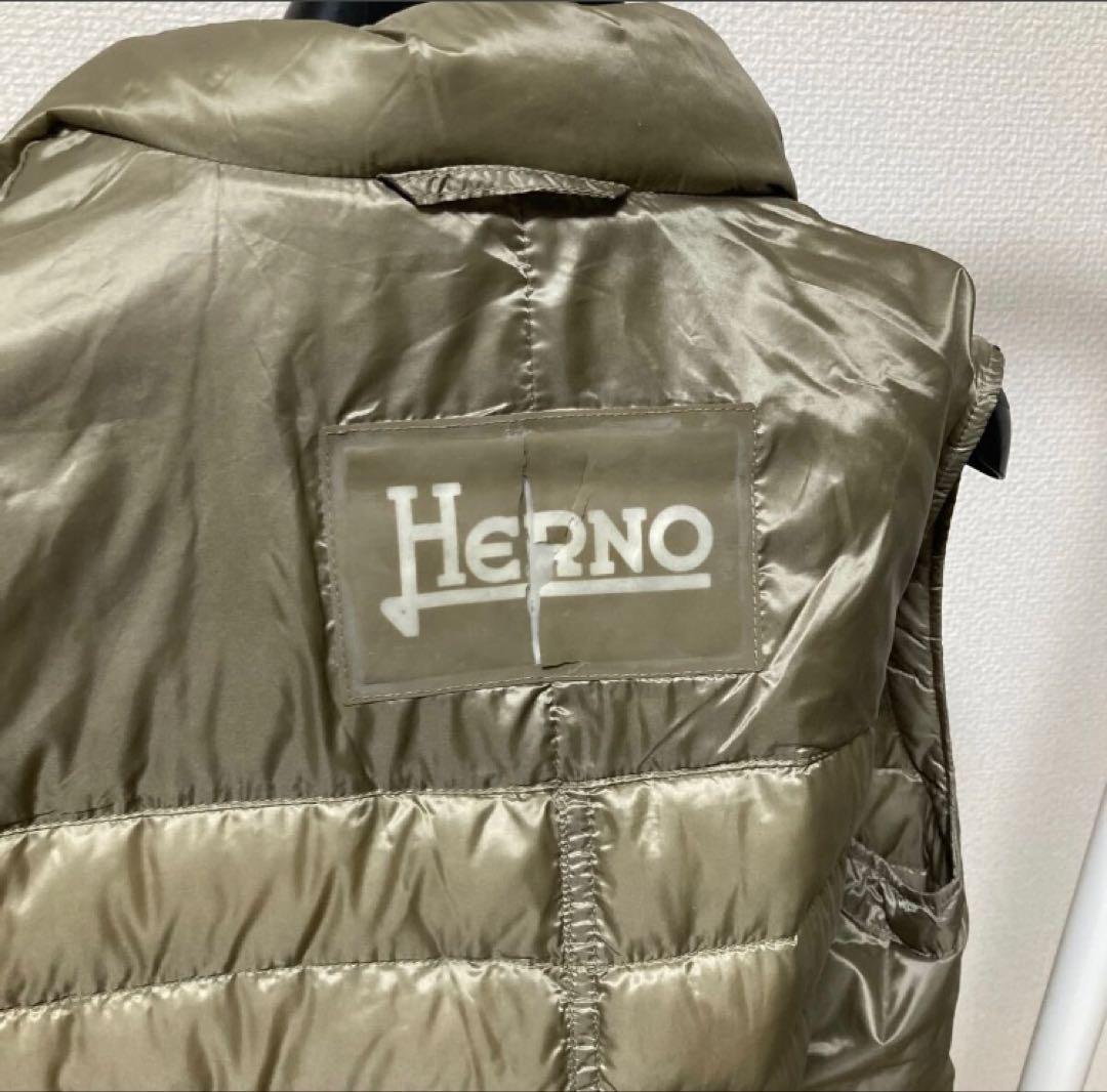 herno ナイロン ダウンベスト 48 薄ゴールド ヘルノ フード付