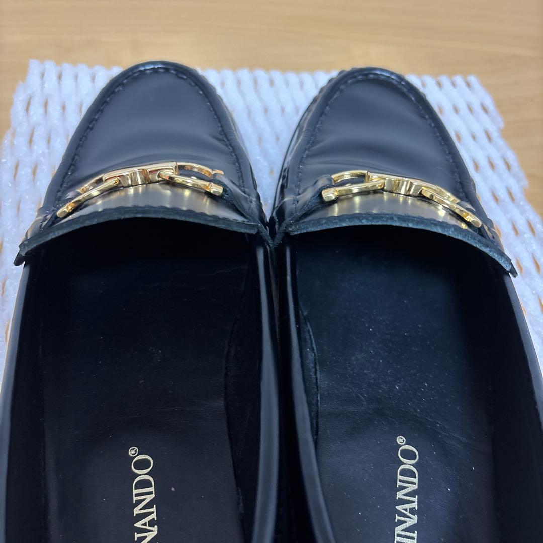 カミナンド　ビットローファー　レザー　ブラック×ゴールド　7サイズ