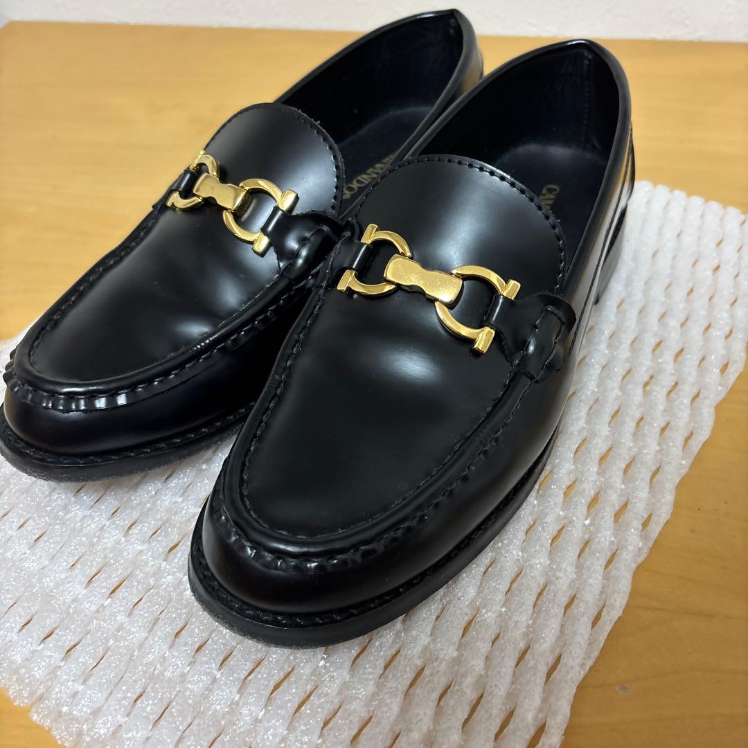 カミナンド　ビットローファー　レザー　ブラック×ゴールド　7サイズ