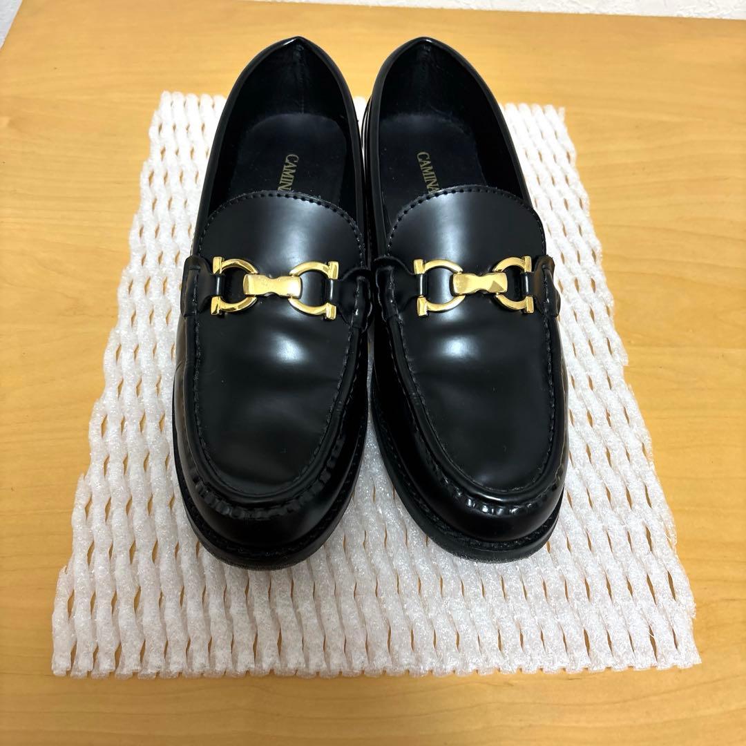 カミナンド　ビットローファー　レザー　ブラック×ゴールド　7サイズ