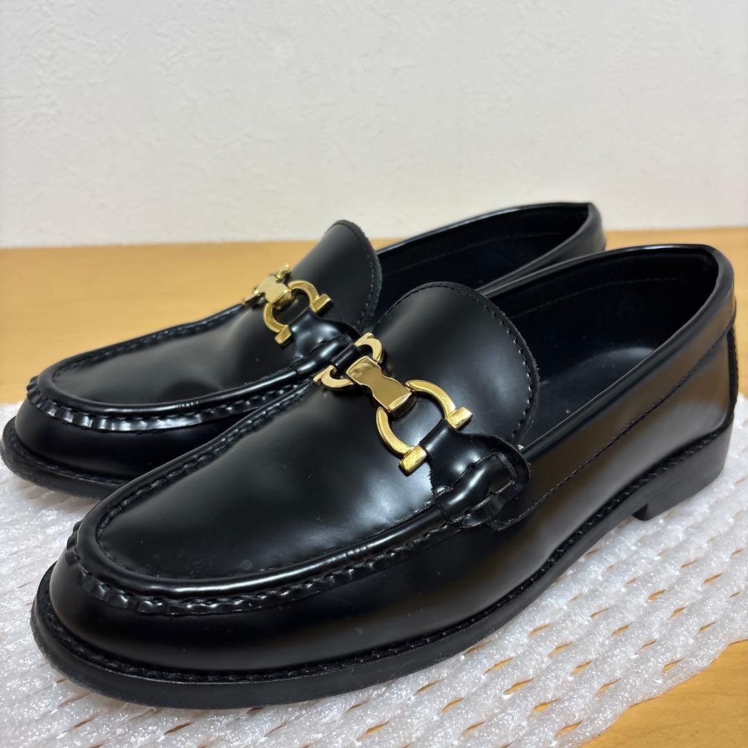 カミナンド　ビットローファー　レザー　ブラック×ゴールド　7サイズ