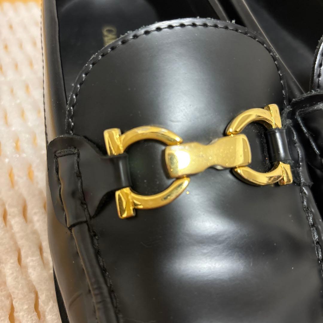 カミナンド　ビットローファー　レザー　ブラック×ゴールド　7サイズ