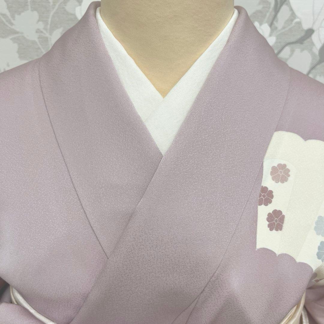 正絹 訪問着 扇面重文(未使用品)袋帯セット【裄69cm】