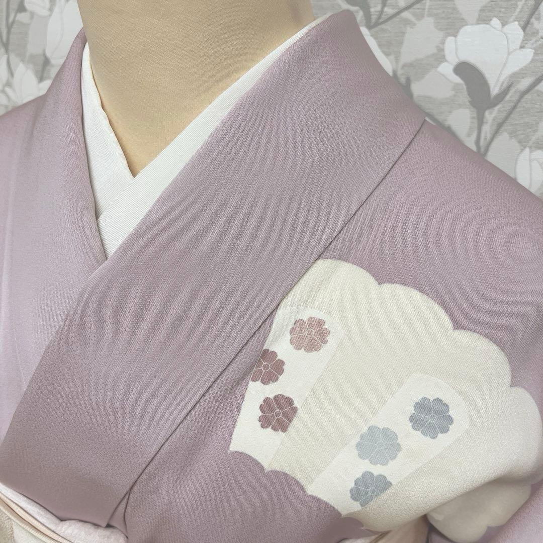 正絹 訪問着 扇面重文(未使用品)袋帯セット【裄69cm】