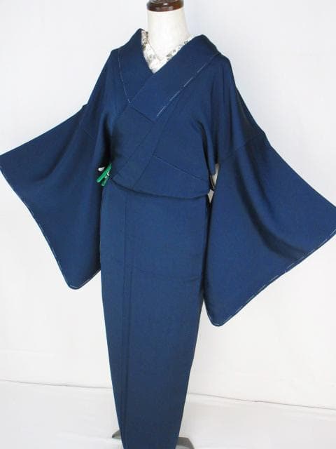 新古品！日本和裁士会＊八丁撚糸＊鉄紺色＊色無地＊着物＊１５７ｃｍ＊裄６６