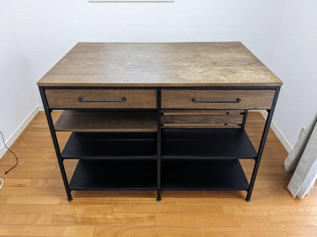 クレイモ アイランドカウンターテーブル ブラウン 引き出し収納付き