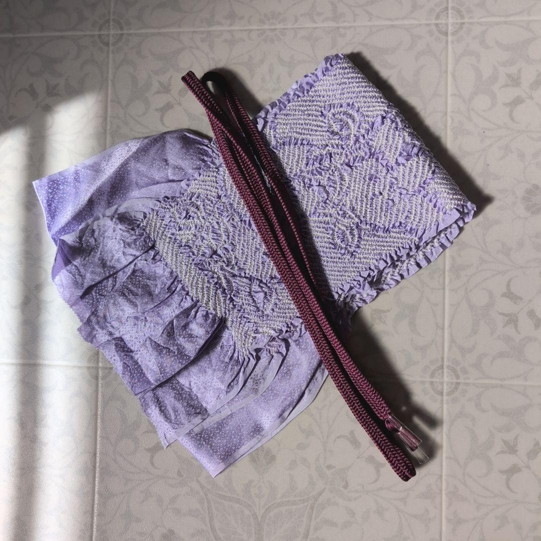 訪問着　フルセット　付け下げ　着物　正絹　紫　地紋豪華　波　帯草木染羅峰錦　B2