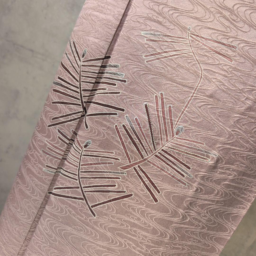 訪問着　フルセット　付け下げ　着物　正絹　紫　地紋豪華　波　帯草木染羅峰錦　B2