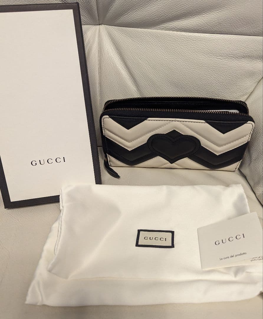 GUCCI 長財布 ラウンドファスナーGGマーモントシェブロンハート　新品未使用