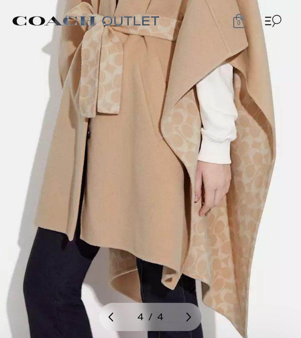 美品✨️コーチ　ダブルフェイスシグネチャー ウール ケープ　ベルテッド　総柄