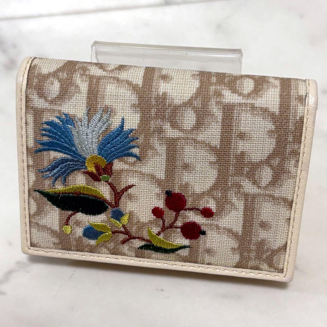 Dior ディオール 花刺繍 トロッター 総柄 pvc レザー カード 名刺入れ