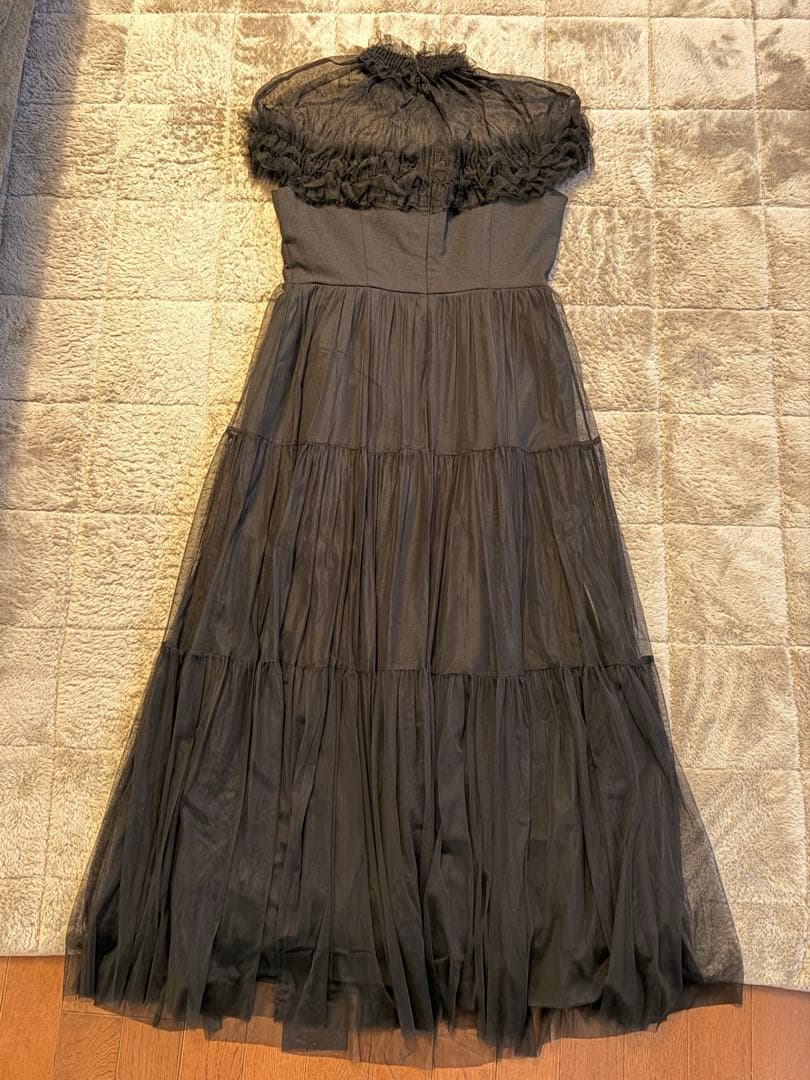 Acka. シアーショルダー ロングドレス ブラック