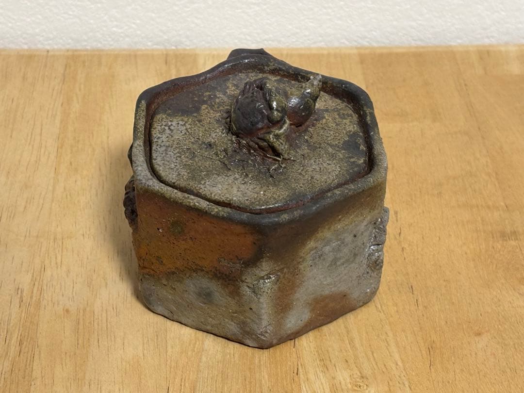 78.備前焼 宝瓶 登り窯 カニとタニシ 蟹 貝 六角 手びねり 急須