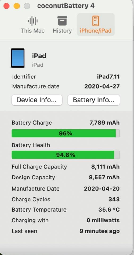 iPad 第7世代128GB ピンクWi-Fiモデル　バッテリー容量94.8%