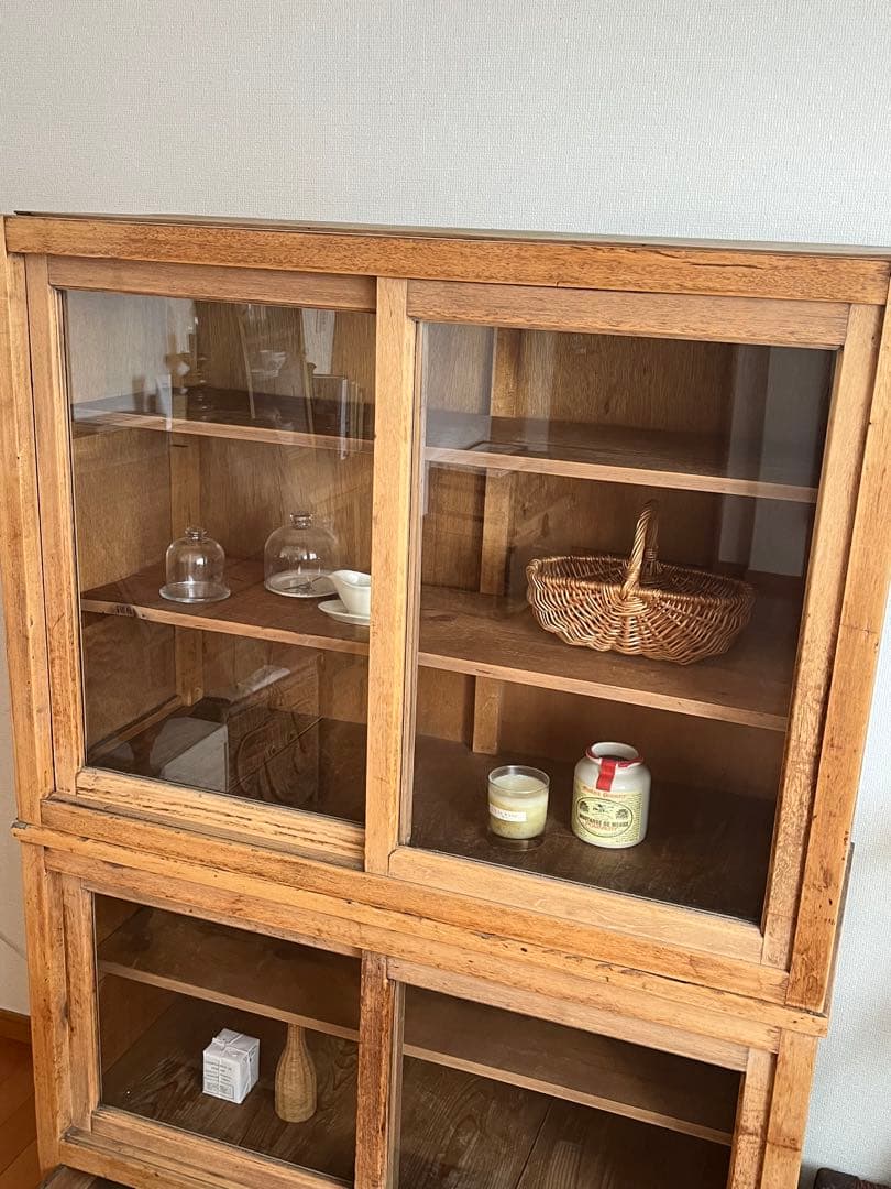 古家具 水屋箪笥 キャビネット 食器棚 本棚 ガラス 古道具 アンティーク