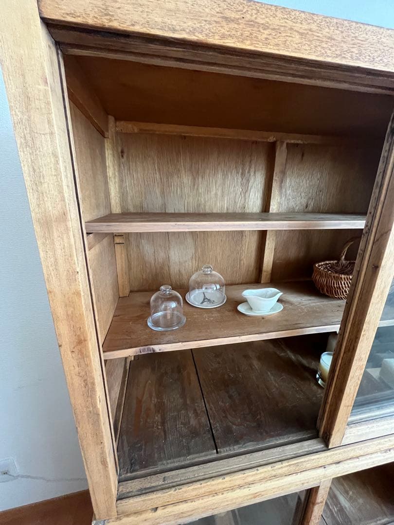 古家具 水屋箪笥 キャビネット 食器棚 本棚 ガラス 古道具 アンティーク