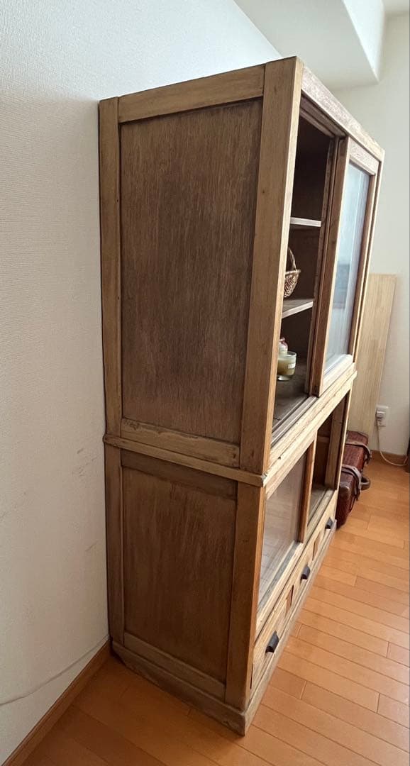 古家具 水屋箪笥 キャビネット 食器棚 本棚 ガラス 古道具 アンティーク