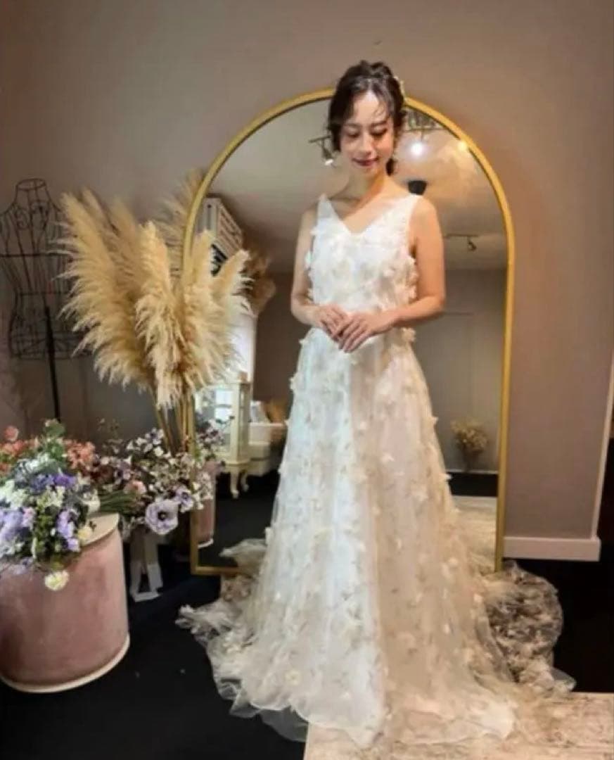 ドレスプロダクション フラワーレースVネックノースリーブドレス(W262BE)