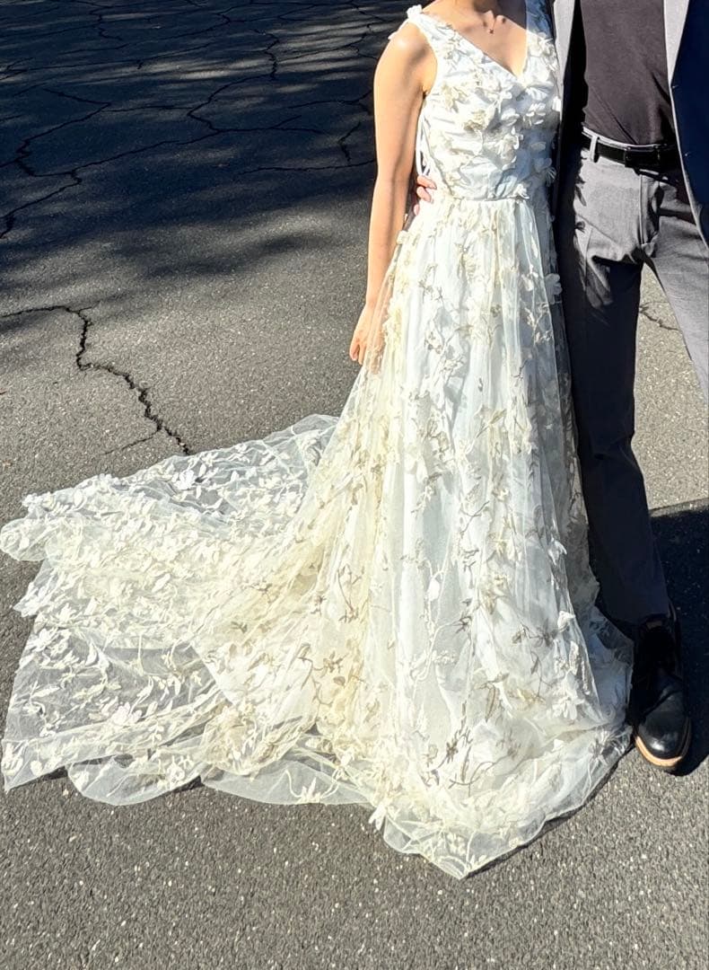 ドレスプロダクション フラワーレースVネックノースリーブドレス(W262BE)