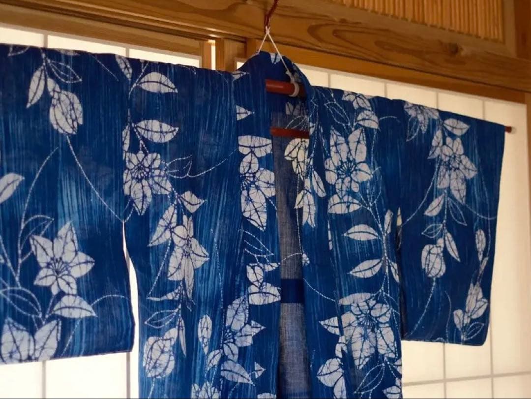希少【竺仙】未使用しつけ糸付き⭐︎ろうけつ染め⭐︎桔梗　青　浴衣