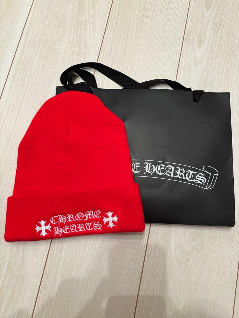未使用　CHROME HEARTS レッド ニット帽　ビーニー　クロムハーツ