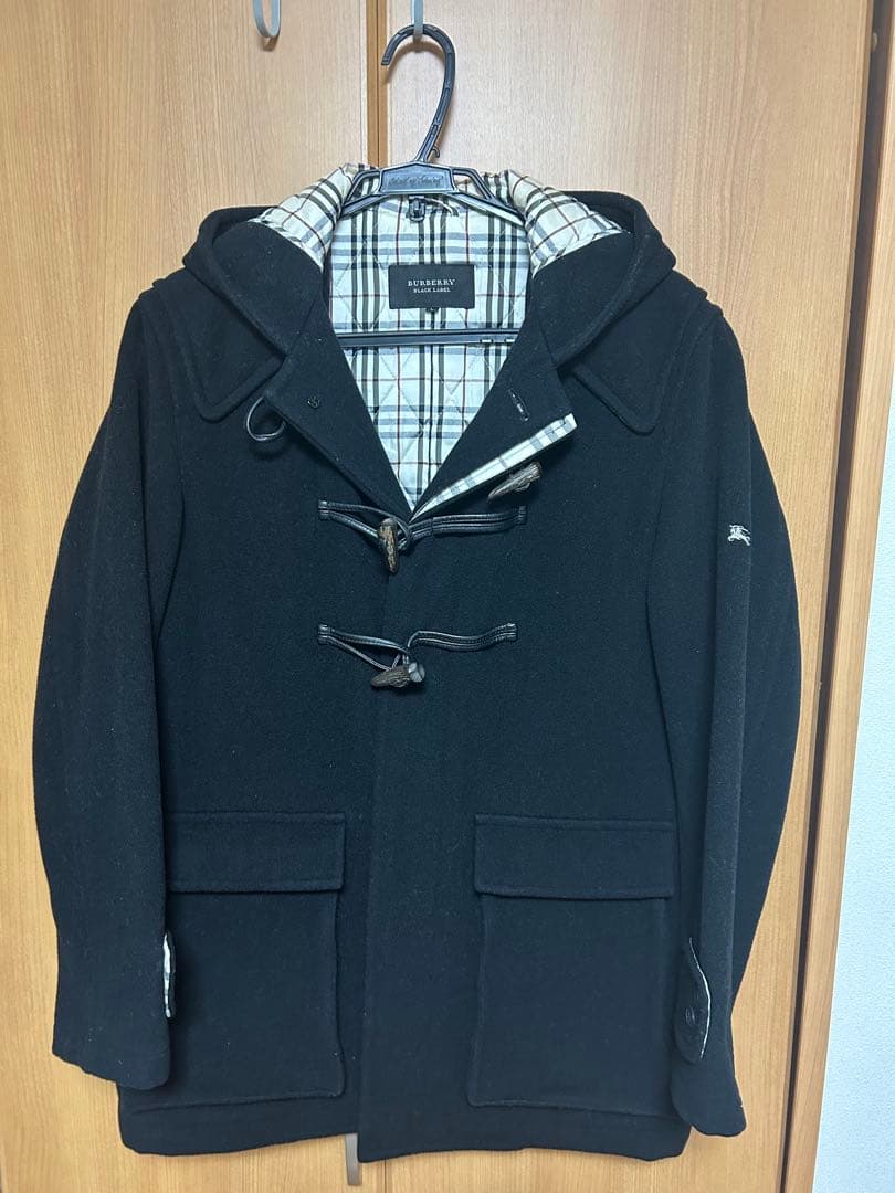 バーバリーブラックレーベル　黒　ウール　ダッフルコート　Lサイズ