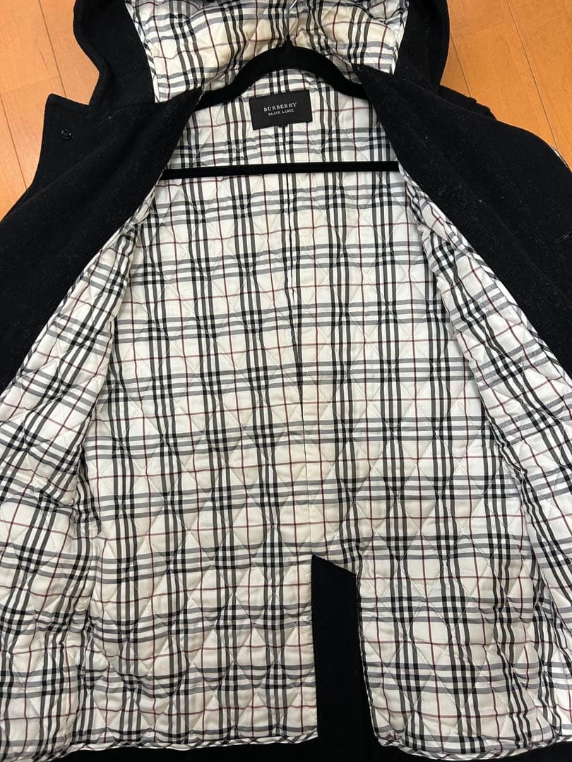 バーバリーブラックレーベル　黒　ウール　ダッフルコート　Lサイズ